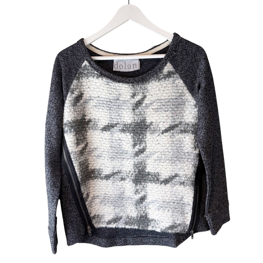 Dolan Left Coast Mixed Media Side Zip‎ Sweater Mohair Blend Gray Black Small